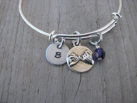 Pinky Promise Charm Bracelet- Adjustable Bangle Bracelet with an Initial Charm and an Accent Bead of your choice