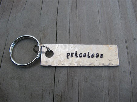 Priceless Inspiration Keychain - "priceless"  - Hand Stamped Metal Keychain- small, narrow keychain