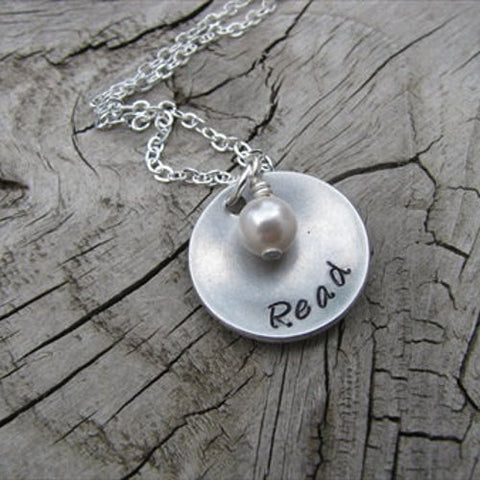 Read Necklace- "read"- Hand-Stamped Necklace with an accent bead in your choice of colors