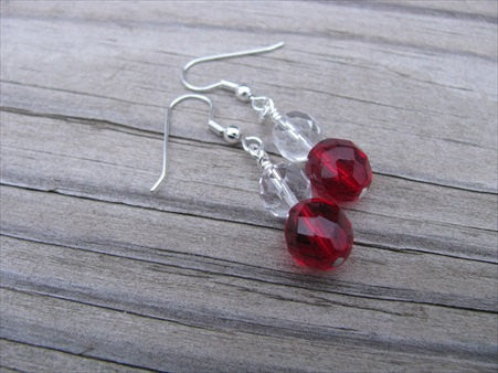 Red, Clear Glass Beaded Earrings
