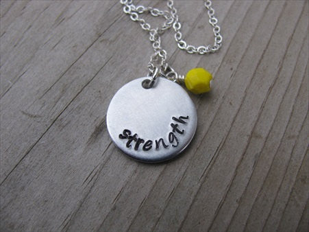 Strength Inspiration Necklace- "strength"- Hand-Stamped Necklace with an accent bead in your choice of colors