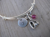 Saxophone Charm Bracelet- Adjustable Bangle Bracelet with an Initial Charm and an Accent Bead of your choice