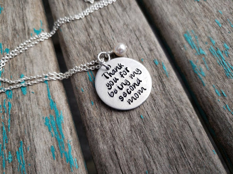 Stepmom Inspiration Necklace- "Thank you for being my second mom" - Hand-Stamped Necklace with an accent bead in your choice of colors