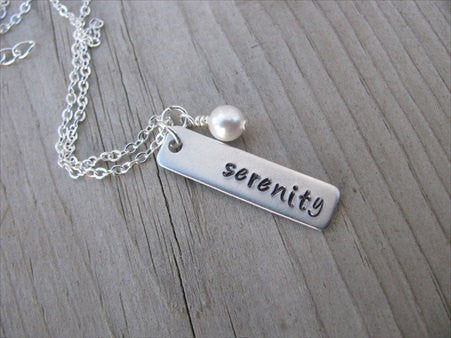 Serenity Inspiration Necklace "serenity"- Hand-Stamped Necklace with an accent bead in your choice of colors