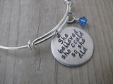 Inspiration Bracelet, Graduation Bangle Bracelet- "She believed she could so she did" with an accent bead of your choice