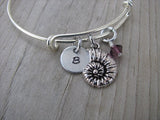 Seashell Charm Bracelet- Adjustable Bangle Bracelet with an Initial Charm and an Accent Bead of your choice
