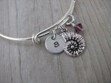 Seashell Charm Bracelet- Adjustable Bangle Bracelet with an Initial Charm and an Accent Bead of your choice