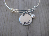 Shine Inspiration Bracelet- "shine"  - Hand-Stamped Bracelet  -Adjustable Bangle Bracelet with an accent bead of your choice