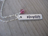 Simplify Inspiration Necklace "simplify"- Hand-Stamped Necklace with an accent bead in your choice of colors