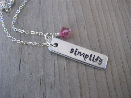 Simplify Inspiration Necklace "simplify"- Hand-Stamped Necklace with an accent bead in your choice of colors