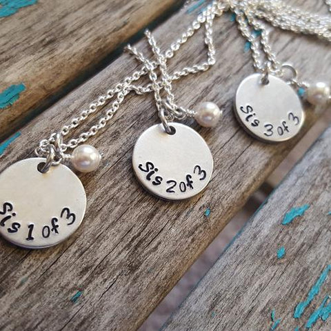 Set of 3 Sisters Necklaces- 3 Necklace Set- "sis 1 of 3", "sis 2 of 3", "sis 3 of 3"