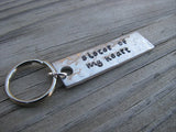 Sister Keychain - "sister of my heart" - Hand Stamped Metal Keychain- small, narrow keychain