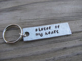 Sister Keychain - "sister of my heart" - Hand Stamped Metal Keychain- small, narrow keychain