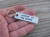 Sister Keychain - "sister of my heart" - Hand Stamped Metal Keychain- small, narrow keychain