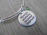 Sisters Bracelet- "Always sisters forever friends" - Hand-Stamped Bracelet- Adjustable Bangle Bracelet with an accent bead of your choice