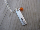 Smile Inspiration Necklace "smile"- Hand-Stamped Necklace with an accent bead in your choice of colors