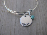 Smile Inspiration Bracelet- "smile"  - Hand-Stamped Bracelet- Adjustable Bangle Bracelet with an accent bead of your choice