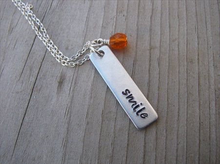 Smile Inspiration Necklace "smile"- Hand-Stamped Necklace with an accent bead in your choice of colors