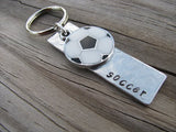 Soccer Keychain- with name of your choice or "soccer" with a soccer ball charm- Keychain- Small, Textured, Rectangle Key Chain