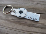 Soccer Keychain- with name of your choice or "soccer" with a soccer ball charm- Keychain- Small, Textured, Rectangle Key Chain