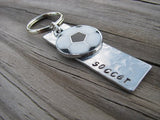 Soccer Keychain- with name of your choice or "soccer" with a soccer ball charm- Keychain- Small, Textured, Rectangle Key Chain