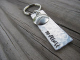 Softball/Baseball Keychain- with name of your choice or "softball" or "baseball" with baseball/softball charm- Keychain- Small, Textured, Rectangle Key Chain