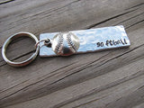 Softball/Baseball Keychain- with name of your choice or "softball" or "baseball" with baseball/softball charm- Keychain- Small, Textured, Rectangle Key Chain
