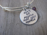 Inspiration Bracelet- "don't let anyone dull your sparkle"  - Hand-Stamped Bracelet- Adjustable Bangle Bracelet with an accent bead of your choice