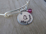 Stepmom Bracelet- Gift for Stepmom- Hand-Stamped Bracelet- "stepmom" with stamped heart - Hand-Stamped Bracelet- Adjustable Bangle Bracelet with an accent bead of your choice