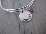 Strength Inspiration Bracelet- "strength"  - Hand-Stamped Bracelet- Adjustable Bangle Bracelet with an accent bead of your choice