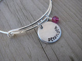 Strength Inspiration Bracelet- "strength"  - Hand-Stamped Bracelet- Adjustable Bangle Bracelet with an accent bead of your choice