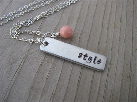 Style Inspiration Necklace "style"- Hand-Stamped Necklace with an accent bead in your choice of colors