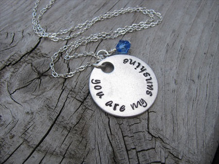 You Are My Sunshine Inspiration Necklace- "you are my sunshine" - Hand-Stamped Necklace with an accent bead in your choice of colors