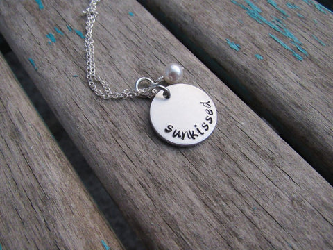 Sunkissed Necklace- "sunkissed"- Hand-Stamped Necklace with an accent bead in your choice of colors