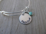 Survivor Bracelet- "survivor"  - Hand-Stamped Bracelet- Adjustable Bangle Bracelet with an accent bead of your choice