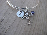 I ♥ Swimming Charm Bracelet- Adjustable Bangle Bracelet with an initial charm and an accent bead in your choice of colors