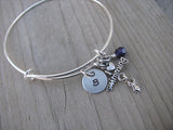 I ♥ Swimming Charm Bracelet- Adjustable Bangle Bracelet with an initial charm and an accent bead in your choice of colors