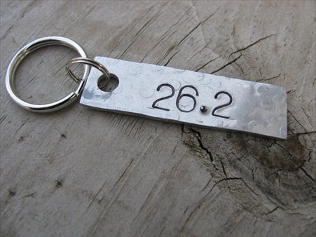 Marathon Keychain - "26.2" - Hand Stamped Metal Keychain- small, narrow keychain