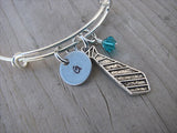 Necktie Charm Bracelet- Adjustable Bangle Bracelet with an Initial Charm and an Accent Bead in your choice of colors