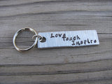 Teacher Keychain - "Love Teach Inspire" - Hand Stamped Metal Keychain- small, narrow keychain
