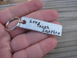 Teacher Keychain - "Love Teach Inspire" - Hand Stamped Metal Keychain- small, narrow keychain