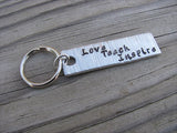 Teacher Keychain - "Love Teach Inspire" - Hand Stamped Metal Keychain- small, narrow keychain