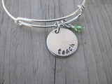 Teach Inspiration Bracelet- "teach"  - Hand-Stamped Bracelet  -Adjustable Bangle Bracelet with an accent bead of your choice