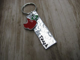 Teacher's Keychain- Hand-Stamped, Hand-Textured "Teach" keychain with red apple charm- gift for teacher, daycare provider- small, narrow keychain