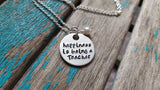 Teacher Necklace- Hand-Stamped Necklace "happiness is being a Teacher" with an accent bead in your choice of colors
