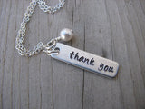 Thank You Inspiration Necklace-"thank you" - Hand-Stamped Necklace with an accent bead in your choice of colors