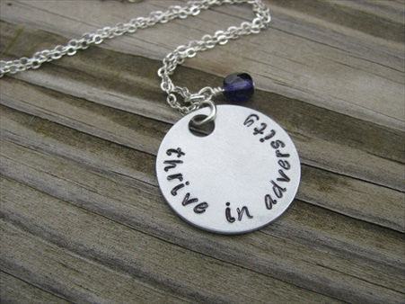 Adversity Inspiration Necklace- "thrive in adversity" - Hand-Stamped Necklace with an accent bead in your choice of colors