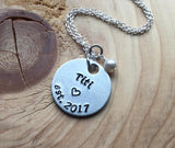 Titi Necklace- Hand-stamped "Titi est (year of choice)"  with a stamped heart - Hand-Stamped Bracelet- Adjustable Necklace with an accent bead of your choice