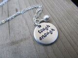 Tough Enough Inspiration Necklace- "tough enough" - Hand-Stamped Necklace with an accent bead in your choice of colors