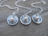 Three Sisters Necklace Set- 3 Necklace Set- "big sister", "middle sister", "little sister" domed pendants- Hand-Stamped Necklaces  -with an accent bead of your choice